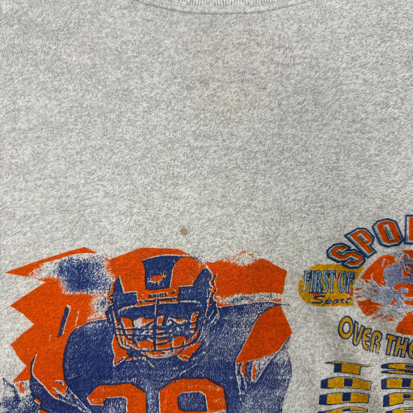 Vintage Graphic Football T-shirt With Asymmetrical Stripe Panel | L