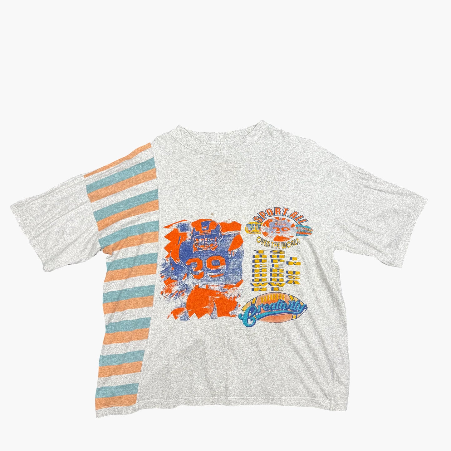 Vintage Graphic Football T-shirt With Asymmetrical Stripe Panel | L