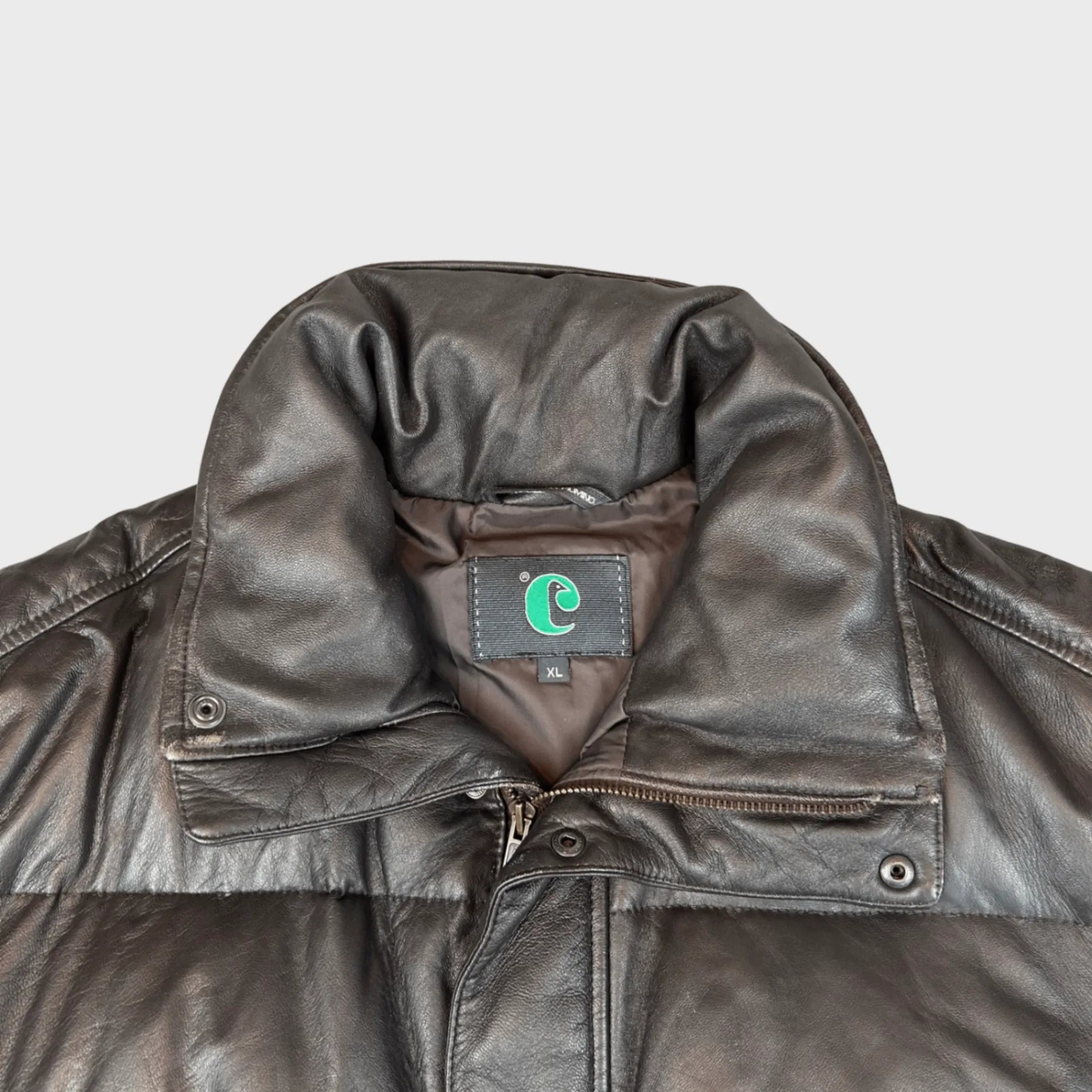 Vintage Puffer Leather Jacket | XXL